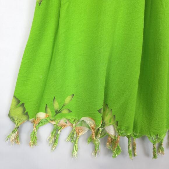 Hawaiian Scarf Wrap Sarong Pink Hibiscus Palm Tree Fringe Green Orange 60x43 - Picture 2 of 5